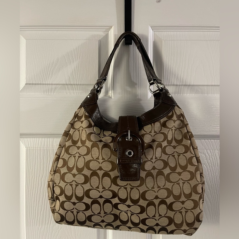 Coach Brown Shoulder Bag with Signature Monogram